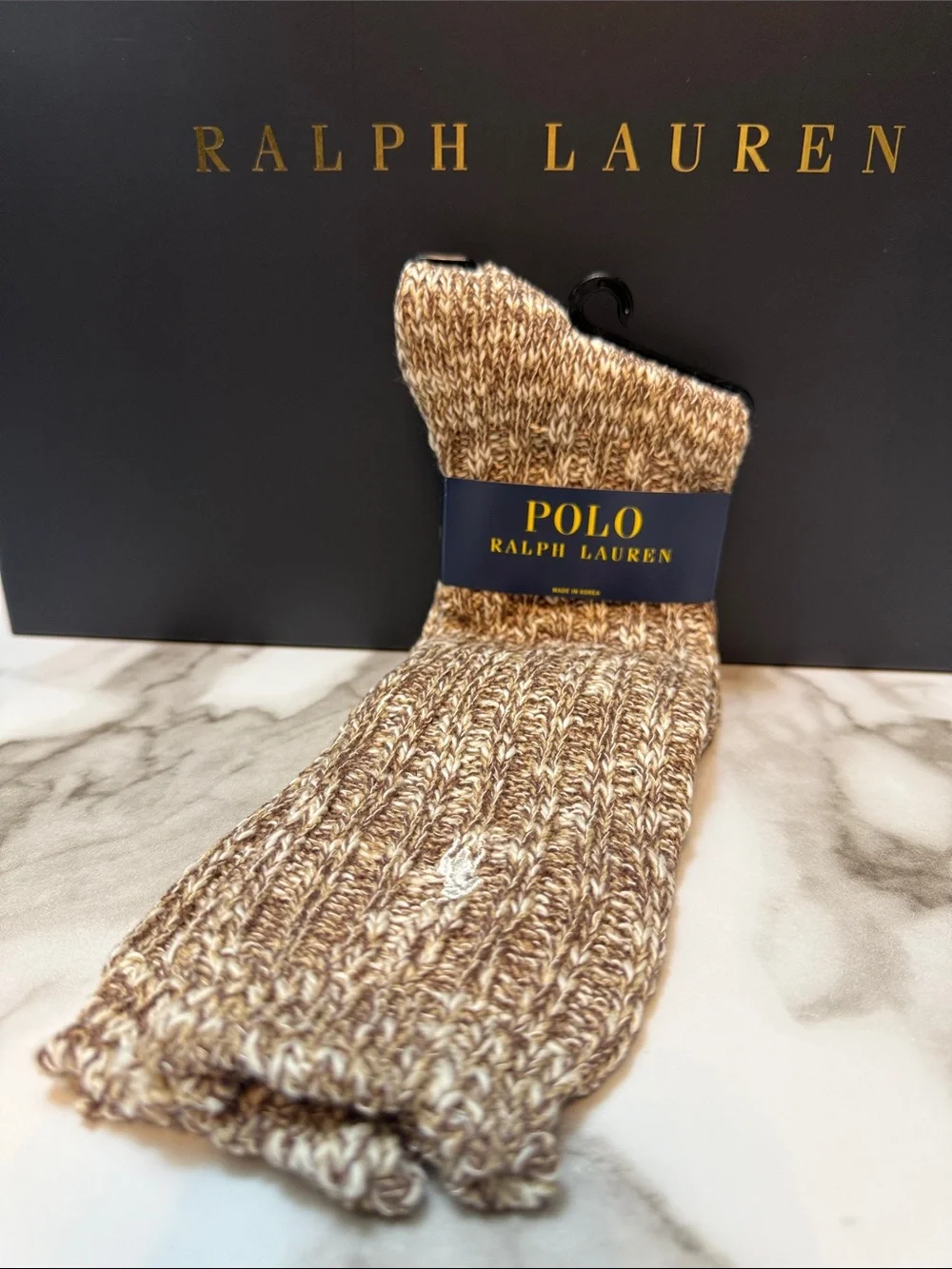 Polo Ralph Lauren Brown Marled Boot Socks Cozy Winter Cabin Style